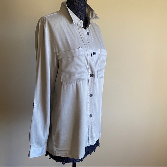 IP SOLD OUT Beige Long Sleeve Button Down Shirt Pockets - Picture 5 of 6